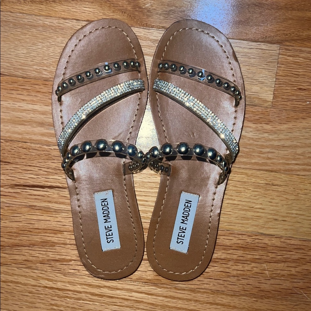 Steve Madden Tan Sandals with Rhinestone Accents